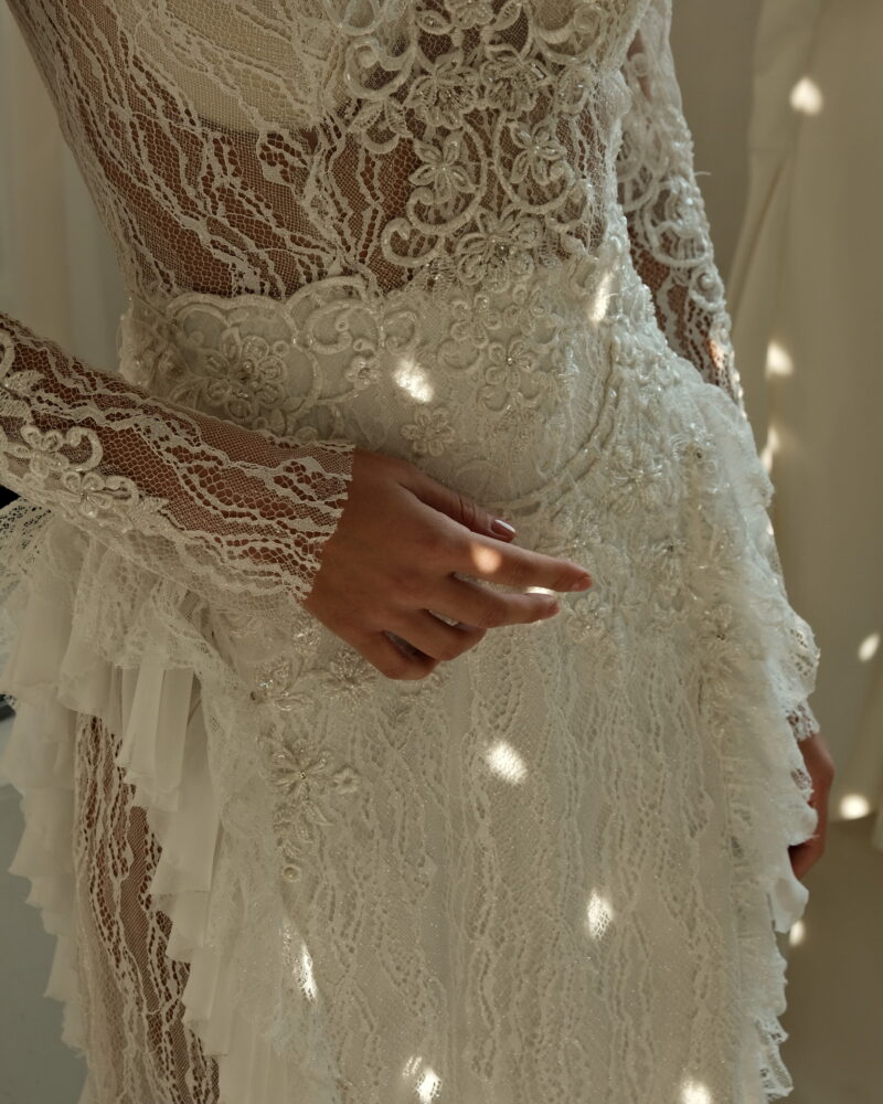 Long sleeve lace wedding dress with sheer sleeves, Vintage Reimagined Photo Vintage Reimagined 02