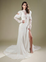 Long sleeve lace wedding dress with slit, vintage couture style, Vintage Grace Photo 01