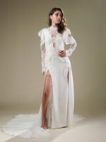 Long sleeve lace wedding dress with slit, vintage couture style, Vintage Grace Photo 02_