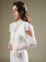 Long sleeve lace wedding dress with slit, vintage couture style, Vintage Grace Photo 03