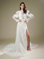 Long sleeve lace wedding dress with slit, vintage couture style, Vintage Grace Photo 05_