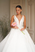 Princess ball gown wedding dress with deep V-neck and lace detailing, The Princess Cut Photo 01