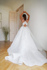 Princess ball gown wedding dress with deep V-neck and lace detailing, The Princess Cut Photo 04