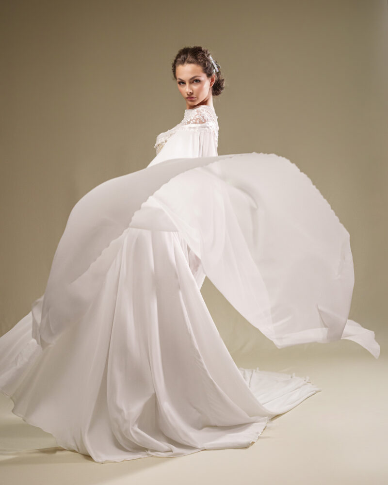 Vintage Lace and Chiffon Wedding Dress Galgorea The Celestial Nymph Photo 4