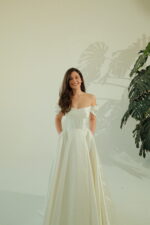 image00057 Rue: A classic off-shoulder gown with graceful draping