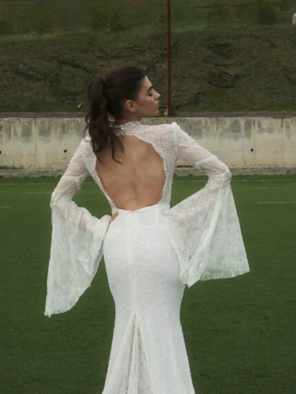Boho wedding dress with sheer long sleeves and open back, Boho Charm Photo 01