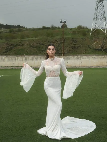 Boho wedding dress with sheer long sleeves and open back, Boho Charm Photo 02