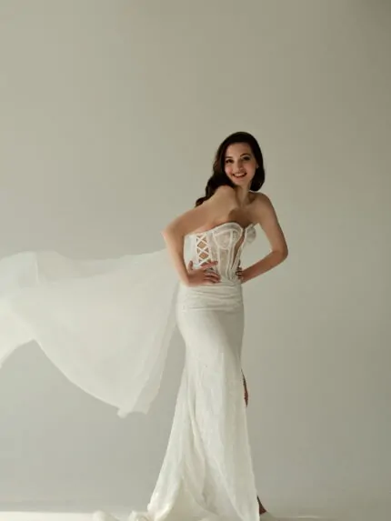 Long leg slit wedding dresses mermaid Divine Drape Galogrea Photo 1